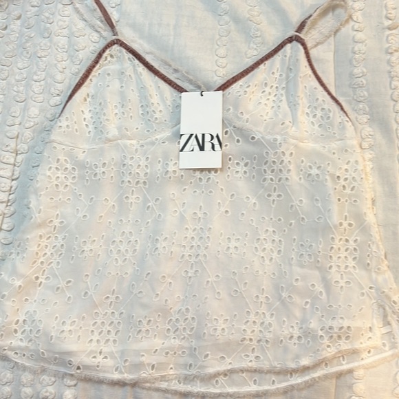 Zara Eyelet Spaghetti Strap Cami w/Lavender Velvet Ribbon Trim. Size Large. NWT - Picture 9 of 11
